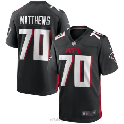 ropa NFL atlanta falcons jake matthews nike camiseta negra del juego hombres 20DRH2876