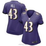 ropa NFL baltimore ravens Justice Hill camiseta nike morada mujer 20DRH6552