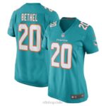 ropa NFL camiseta de jugador de juego nike aqua de justin bethel de los delfines de miami mujer 20DRH5040