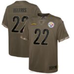 ropa NFL camiseta de los pittsburgh steelers najee harris nike oliva 2022 saludo al servicio jugador limitada juventud 20DRH3140