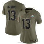 ropa NFL camiseta limitada de jugador retirado de miami Dolphins dan marino nike olive 2022 saludo al servicio mujer 20DRH1881