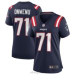 ropa NFL camiseta Nike azul marino de los New England Patriots de Mike Onwenu mujer 20DRH5145