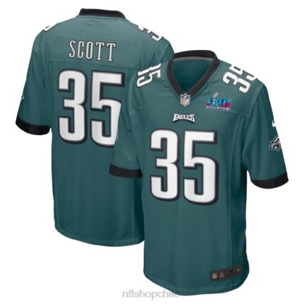 ropa NFL Philadelphia Eagles Boston Scott Nike Camiseta del juego con parche del Super Bowl Lvii verde medianoche hombres 20DRH6422